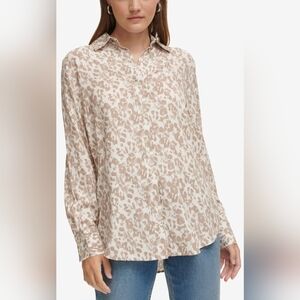 Calvin Klein Womens Animal Print Long Sleeve Boyfriend Size M.